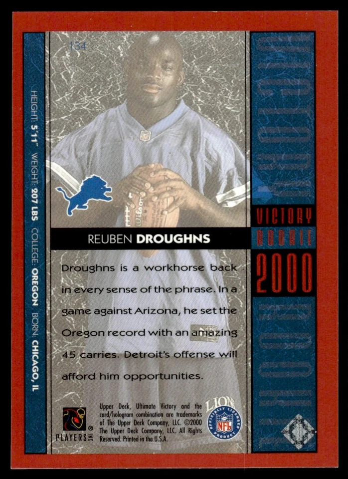 2000 Pacific Crown Royale Rookie Royalty Reuben Droughns Oregon Ducks #5 - Image 2 of 2