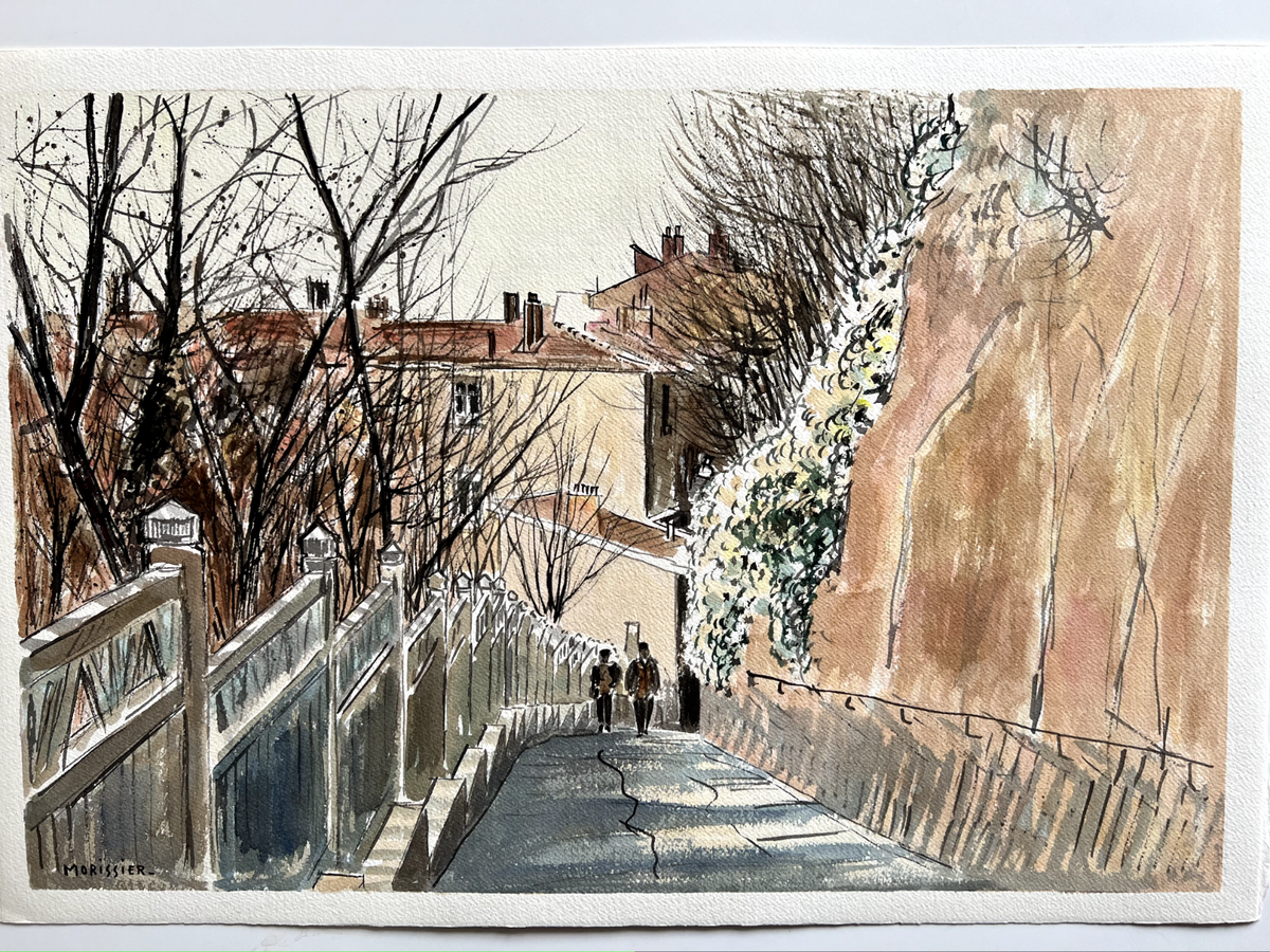 Aquarelle Originale Signée Morissier - Place Bellecour à Lyon, Format 53x40 Cm