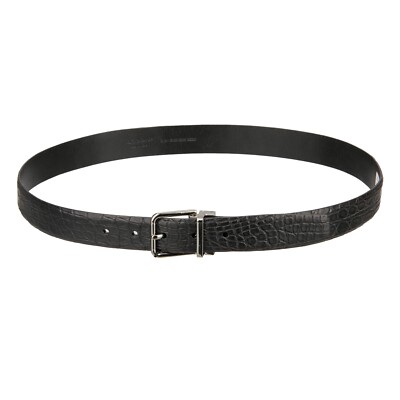DOLCE & GABBANA Silber Metall Schnalle Kroko Leder Gürtel Schwarz 90 36