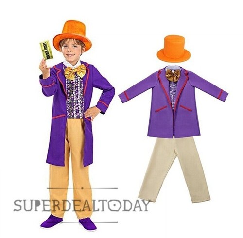 Kids Charlie and the Chocolate Factory Willy Wonka Cosplay Costume Book Week - Picture 21 of 67