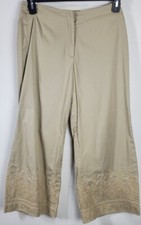 Tommy Hilfiger Capri Pants Beige Womens 6 Y2K Vintage Embroidered Wide Leg Boho