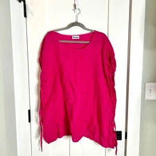 Pisces 100% Linen Pink Made in Italy Lagenlook Boho Boxy Open Slit Side Top 2X