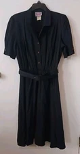 Vintage California Looks Black Dress, belted, Size Medium Rockabilly Whimsigoth