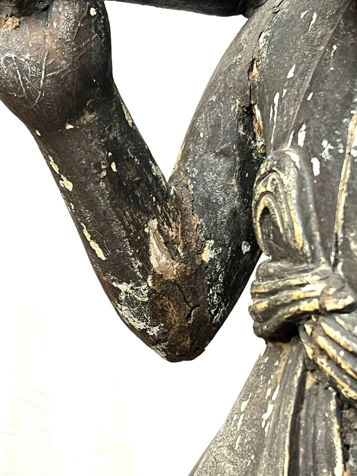 Antique Large Myanmar Burma Nat Wood Carved Figure 19th Century Thailand Temple - Image 3 of 4