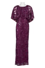 $320 Adrianna Papell Women'S Purple Sequined Cape Sleeve Slit Formal Down Size 2