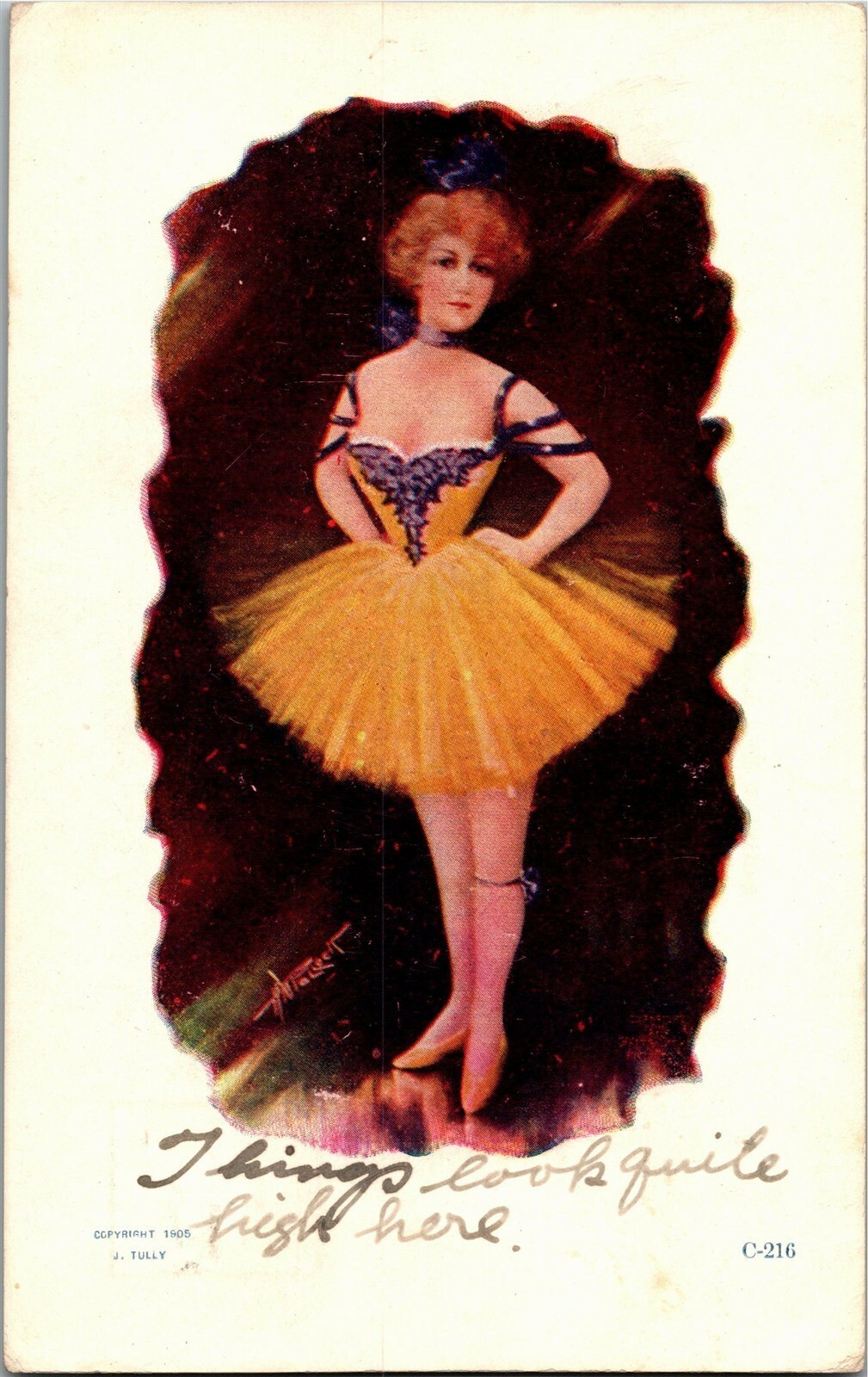 Artist H M Pollock Glamour Ballet Circus Showgirl C-216 UDB Vintage Postcard T34