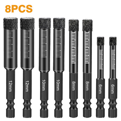 8x Dry Diamond Drill Bit Hole Saw Set for Granite Marble Porcelain Tile Ceramic