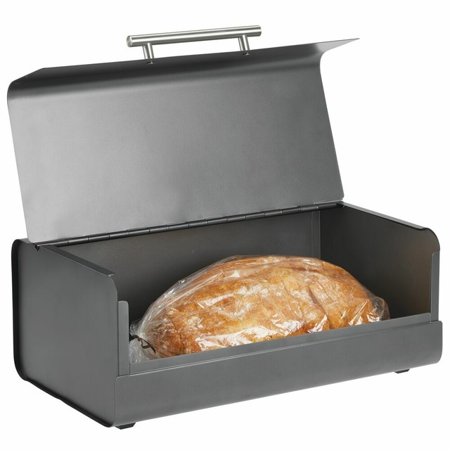 mDesign Metal Kitchen Countertop Bread Box, Home Storage Bin Charcoal