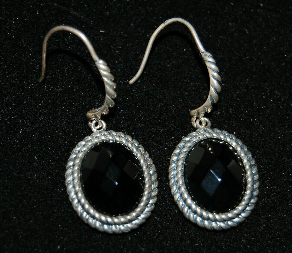 Solid Sterling Silver 925 Studs Earrings Black On… - image 5