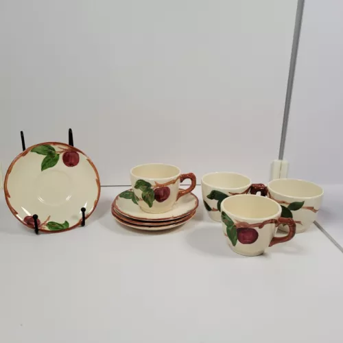 Franciscan Apple Cups & Saucers Made In USA Back Stamp Teacup Set of 4 Vintage