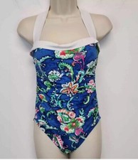 Ralph Lauren Womens 6 Small Halter Swimsuit One Piece Blue Paisley Pin Up 1950