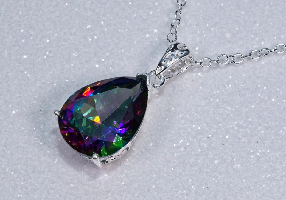 ~ COLLAR COLGANTE TOPACIO MÍSTICO 23 QUILATES CORTE PERA en Cadena 18" Plata 925 Foto 4 de 4