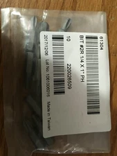 (10) #2R Phillips 1/4" Hex 1" OAL Extra Hard Insert Bit