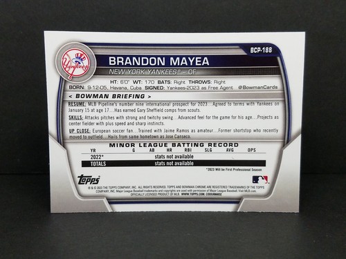 2023 Bowman Chrome #BCP-188 Brandon Mayea, Yankees - Mega Box Mojo Refractor - Picture 2 of 2