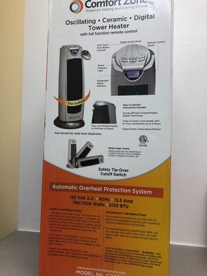 Comfort Zone Oscillating Ceramic Forced Fan Tower Heater with Remote  Control for sale online | eBay