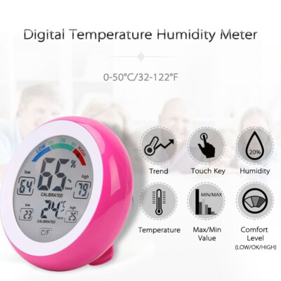 Round Temperature And Humidity Alarm Clock Digital Shape Indoor Thermometer