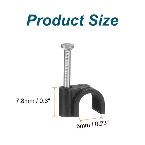 100pcs Cable Clips 6mm Wire Wall Clips with Steel Nails Round Clips, Black - Photo 2/7
