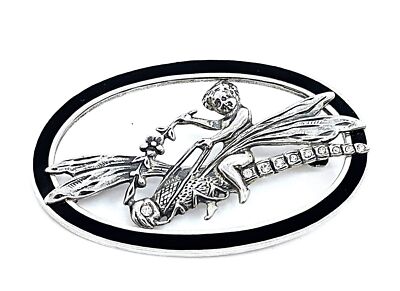 Cherub Reiten Libelle Anstecknadel Brosche 925 Sterling Silber mit Emaille und Kristallen