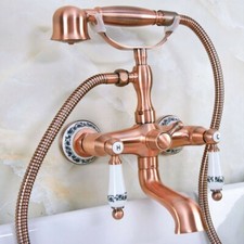 Antique Red Copper Wall Mount Clawfoot Bath Tub Faucet Tap w/ Handheld Shower