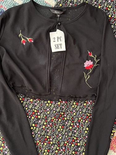 Neu mit Etikett 90er Monster Girl Vintage Y2K Frühling Blumen Kleid durchsichtig bestickt Überwurf - Bild 4 von 7