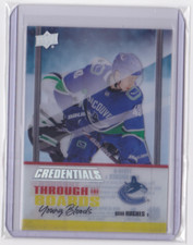2019-20 UD CREDENTIALS THROUGH THE BOARDS YOUNG BLOODS QUINN HUGHES #9 CANUCKS