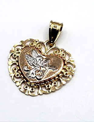 14k Tri-Color Gold Michael Anthony Amor Herz Filigran Charm Anhänger