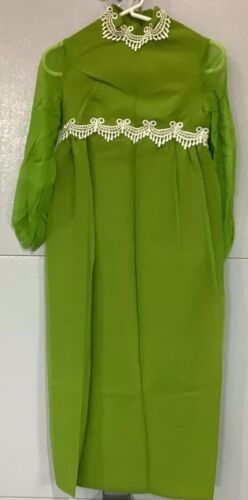 Robe de bal formelle faite main taille Empire vert citron vert taille 8P blanche appliquée - Photo 1 sur 12