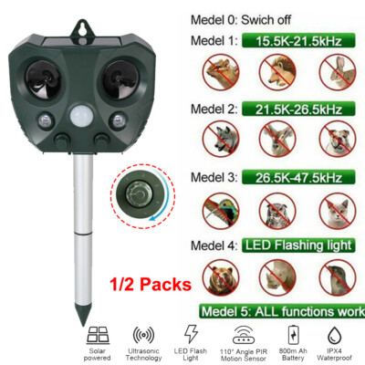 Solar Power Ultrasonic Animal Repeller Pest Repellent Dog Cat Deer Rabbit Garden