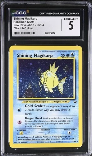 Shining Magikarp 2001 Pokemon Neo Revelation *Swirl* Double Holo Error CGC 5 #66