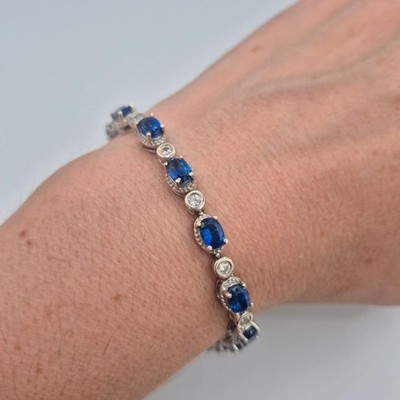 TJC Kyanit weißer Zirkon Cluster Sterlingsilber Armband Platin-Overlay