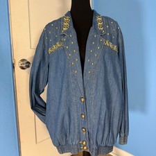 Saint Germain Paris VTG Denim Jacket Gold Studded Western Glam Retro Americana