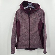 Under Armour Jacket Womens Small Burgundy Herringbone Full Zip Fleece Hoodie