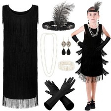 Xaatren Girls 1920s Flapper Dress Costume Set Roaring 20s Gifts Accessories 6 Pc