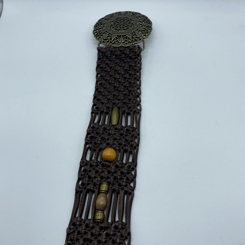 Brown Genuine Leather Macramé Beaded Belt Women's Size XL 2.25" Wide End-End 42" - Picture 5 of 11