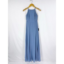 Lulus Mythical Kind of Love Chiffon High Neck Maxi Dress Women's Small Blue