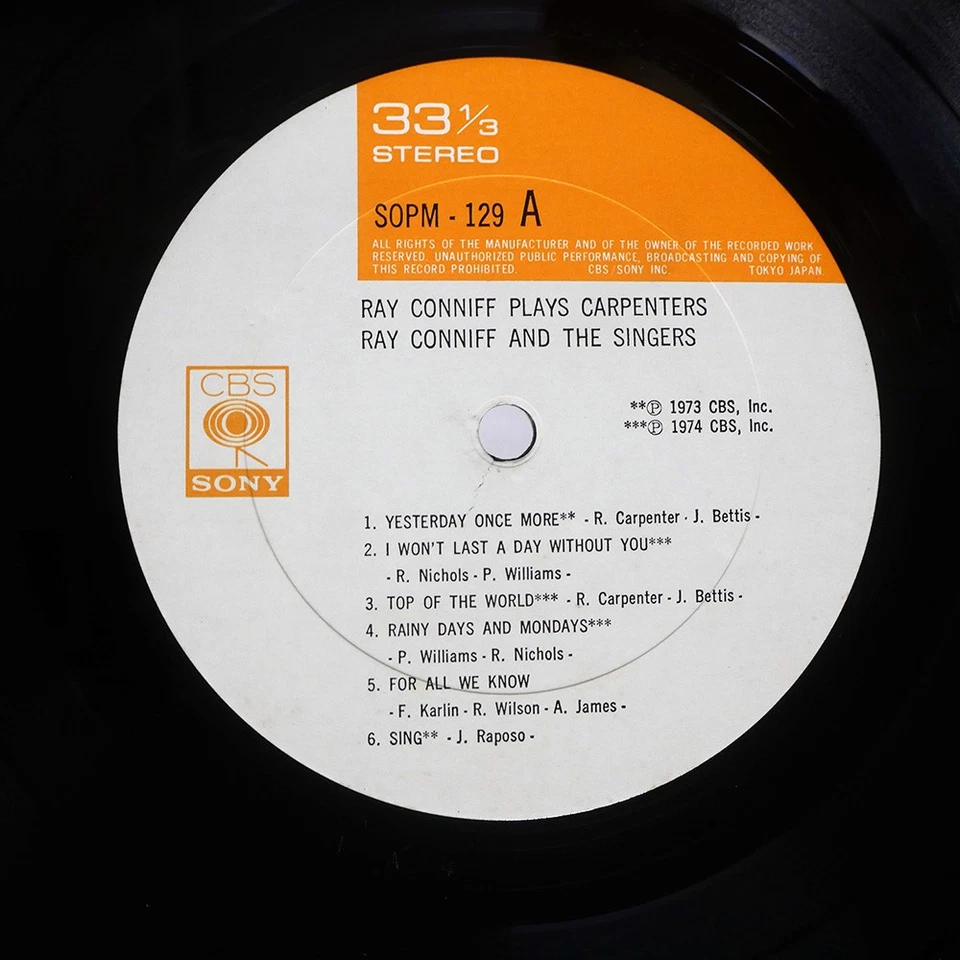RAY CONNIFF SINGERS RAY CONNIFF PLA CBS/SONY SOPM129 Japan VINYL LP - Image 2 of 2