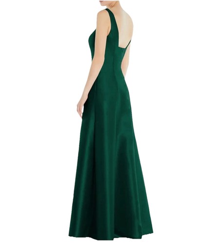 Alfred Sung Hunter Green Square Neck Satin A-Line Gown Size 2 NWOT - Picture 3 of 4