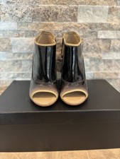 CHANEL black suede BEIGE OMBRE heel bag dress open toe ANKLE BOOTS SHOES 38