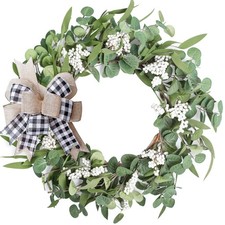 Artificial Eucalyptus Wreath for Front Door 20" Green Leaf Wreath for Window ...