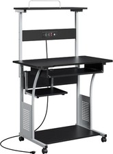 Topeakmart Rolling Computer Desk with Charging Station 2 USB Ports Black