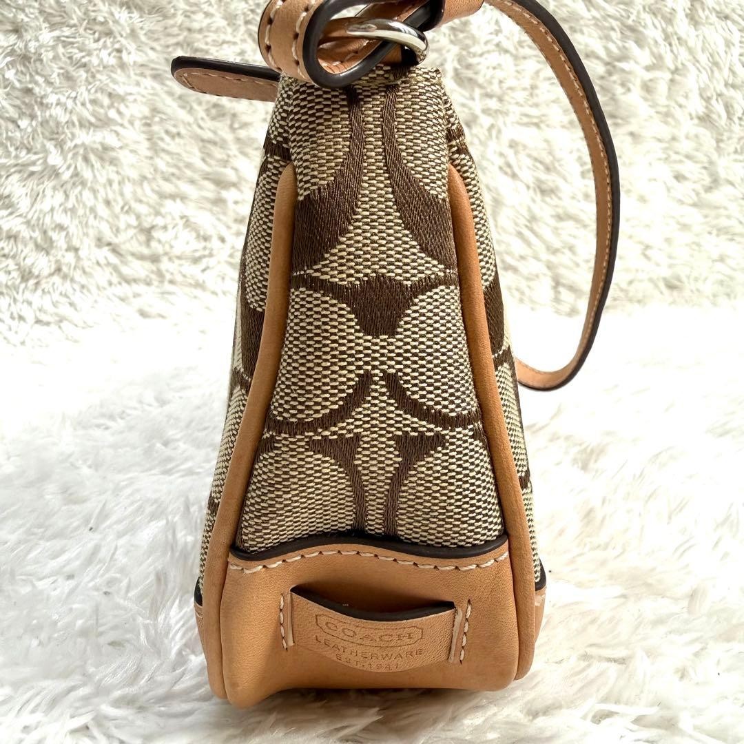 Coach Signature Demi mini Pouch Hand Bag Canvas Leather Beige 6094