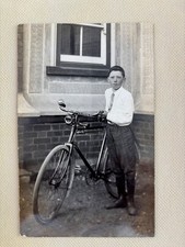 Ipswich Suffolk England RPPC Boy with Bicycle Lamp & Bell Vintage Postcard