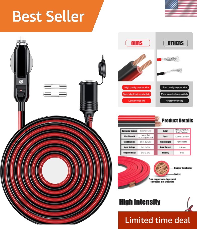 Extension Cable With 20a Built-in Fuse & Led