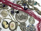 Estate Victorian Vintage Art Deco Jewelry Lot Necklaces  Rings Silver Mirror