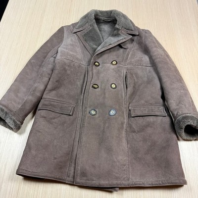Vtg Sawyer of Napa Marlboro Man Coat Double Breasted Sheepskin Shearling 42 L
