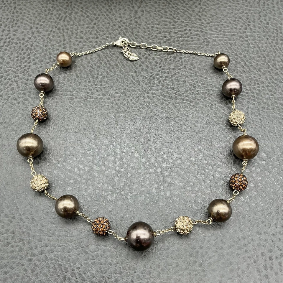 Caroloee 串珠项链女式金色人造珍珠铺水晶棕色青铜 — 第 2/4 张图片