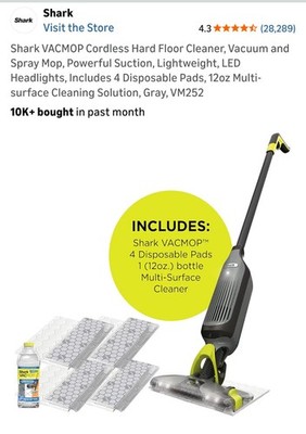 Shark VACMOP Cordless Hard Floor Vacuum Mop with Disposable Pads Grey/Green