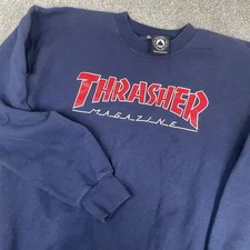 Vintage Thrasher Magazine Crewneck Sweatshirt Mens S Navy Blue Skater Y2K Flaws