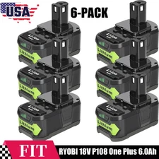 6PACK 6.0Ah For Ryobi 18V Battery One Plus High Capacity P108 Lithium-Ion P102