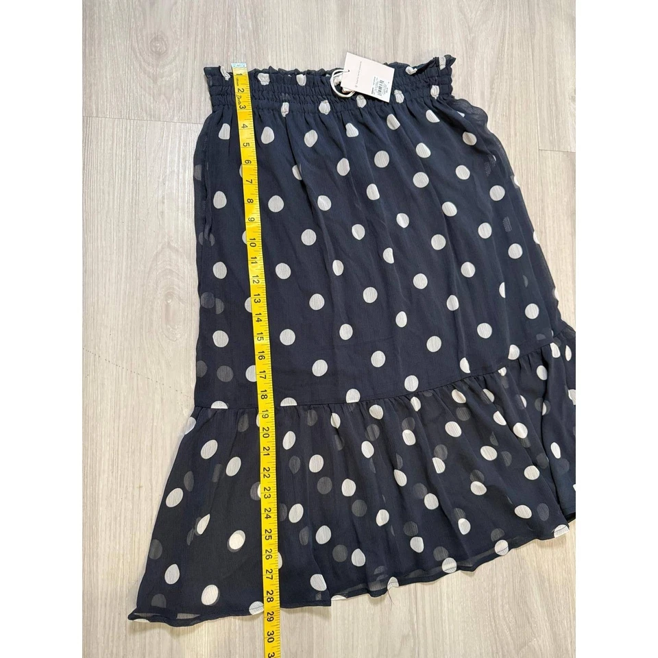 Falda midi LC Lauren Conrad lunares con volantes dobladillo talla mediana azul marino blanco Foto 3 de 4